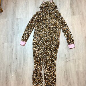 Cheetah Print Onesie Pajamas with Pink Cuffs